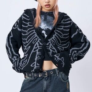 X-Ray Jacquard Black Hooded Knit Cardigan - L / Black